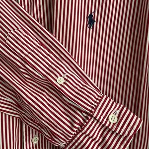 Men’s size Medium Red Striped Long-Sleeve Polo by Ralph Lauren Button Up Shirt